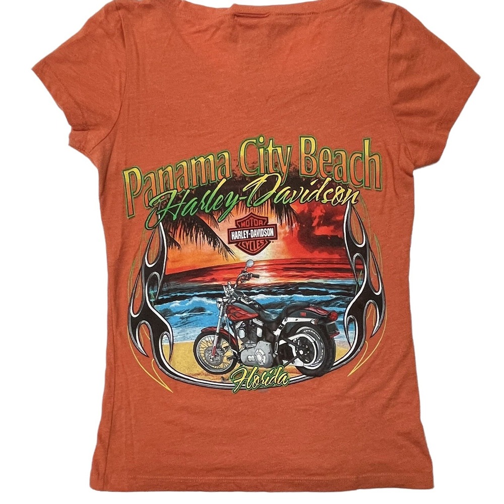 Harley-Davidson Panama City Beach FL Women's XS Orange Dealer Motorcycle T-Shirt